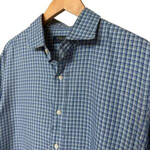 Polo Ralph Lauren Men's Blue Plaid Long Sleeve Button-Up Shirt L Casual Cotton